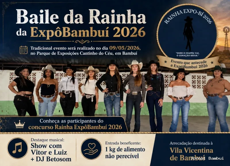 Baile da Rainha da ExpôBambuí 2026 será realizado neste sábado no Parque de Exposições